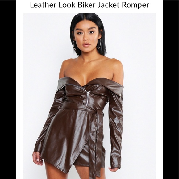 Leather off the shoulder romper - Picture 1 of 3